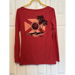 Florida Grown Ladies Long Sleeve T Shirt Front Back Graphic Red Lightweight